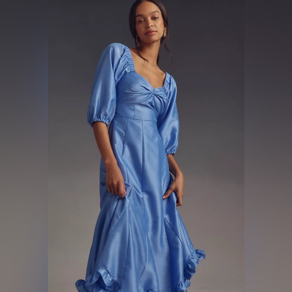 NWT Hutch Printed Twist-Front Puff-Sleeve Ruffle-Hem Dress Anthropologie - Picture 2 of 3